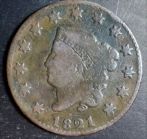 1821 Coronet Head Large Cent rare old colonial coin great collectible d476 Cover