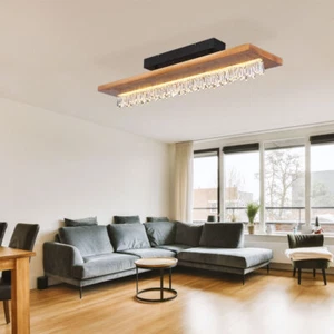 Holzlampe Wohnzimmerleuchte Deckenleuchte LED Esszimmer Kristalle schwarz natur - Bild 1 von 11