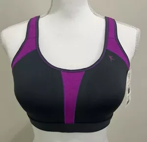 Danskin Now High Impact Performance Sports Bra 36D Raceback Foam Gray Purple - Picture 1 of 12