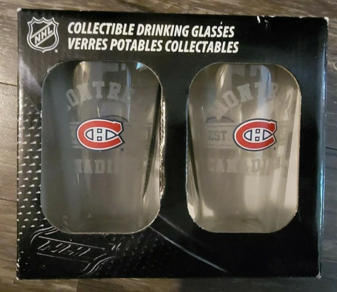 Two piece Montreal Canadiens Drinking Glass Set NIB Habs NHL Cover