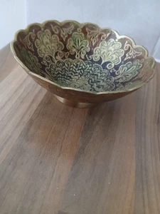 Vintage Brass Dish Bowl Etched Peacock Pattern Multiuse Retro Collection - Picture 1 of 11