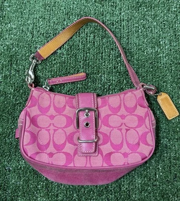 Bolso de Hombro Vintage Y2K Coach Signature Rosa Gamuza Lona Demi Hebilla 6362 Foto 1 de 4