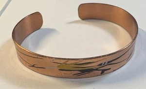 Vintage Painted Copper Cuff Bracelet Abstract Design Wide Band Unisex - Picture 1 of 4