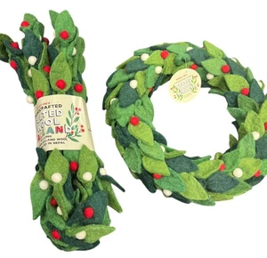 NWT Trader Joe’s Felted Wool Wreath & Garland, Holly & Berries, Holiday Decor - Picture 1 of 8