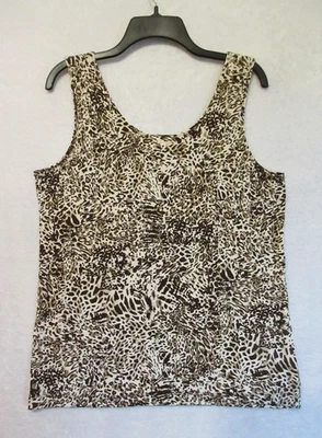 Chicos Travelers Tank Top Women Size 3 Brown/Cream Animal Print Stretch Acetate - Image 1 of 4
