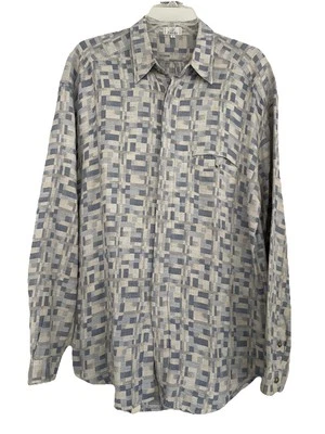 Zanella Men’s Large Cotton Linen Geometric Long Sleeve Shirt Italy *READ - Image 1 of 4