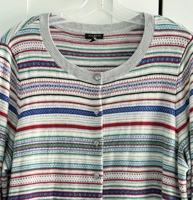 Talbots Size 1X Striped Lambswool Blend Cardigan Sweater Button Front - Image 1 of 4