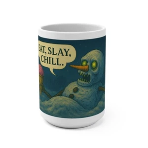 Zombie Snowman Mug Eat, Slay, Chill  Winter Decor, Gift for Him - Picture 1 of 5