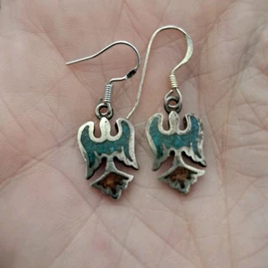 Vintage Sterling Silver Turquoise Eagle Earrings Dangle .75" - Picture 1 of 2