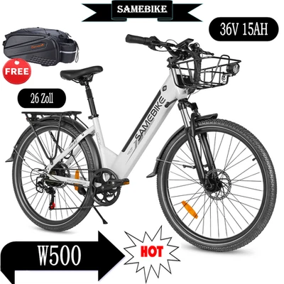 MARKENLOS Samebike 26 Zoll Damen 500 Elektrofahrrad 36V 15AH City E-Bike Mit Korb Bis 90KM