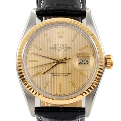 Mens Rolex Two-Tone 18K/SS Datejust Watch Gold Champagne Tapestry Dial 16013 - Image 1 of 4