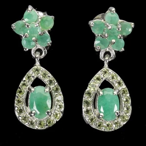 925 Sterling Silver Earrings Oval Emerald 6x4mm Peridot Natural Gemstone Jewelry - Picture 1 of 14