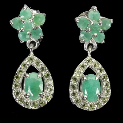 925 Sterling Silver Earrings Oval Emerald 6x4mm Peridot Natural Gemstone Jewelry - Image 1 of 4