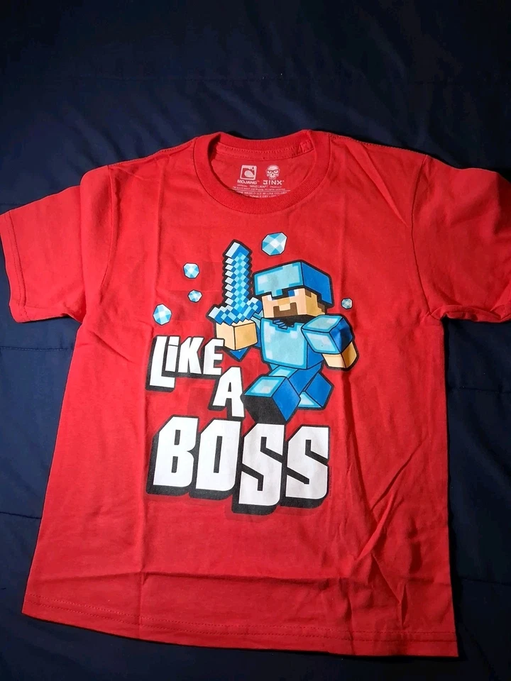 Camisa Jinx Minecraft Like A Boss Steve Roja Manga Larga Juvenil Pequeña Nueva Sin Etiquetas Foto 1 de 4