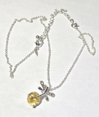 Vtg Stamp SAQ Dragonfly Dance Yellow Cubic Zirconia Pendant Necklace Avon Foto 1 de 4