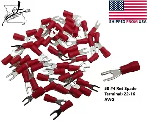 50x #4 Red Spade Terminal 22-16 AWG Wire Electrical Connector Fork End Crimp On - Picture 1 of 6