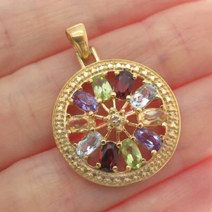 ROSS SIMONS 925 Sterling Gold Plated Real Diamond Accent Multi-Color Gem Pendant - Picture 1 of 6
