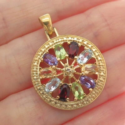 ROSS SIMONS 925 Sterling Gold Plated Real Diamond Accent Multi-Color Gem Pendant - Image 1 of 4