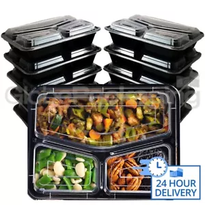 100 x CONTENITORI PER ALIMENTI RIUTILIZZABILI 33 oz (975ml) 3 scomparti preparazione pasti + coperchi - Foto 1 di 7