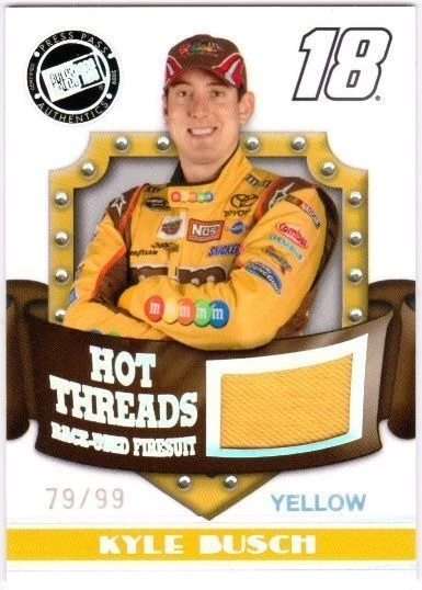 KYLE BUSCH 2009 Premium Hot Threads Race-Used Firesuit Yellow 79/99 Card M&M's   - Image 1 of 2