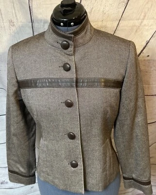 Doncaster Collection Blazer Womens Wool Blend with Leather Trim Button - Image 1 of 4