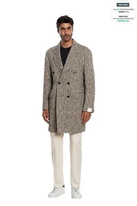 $3400 LUIGI BORRELLI NAPOLI Hand-Sewn Beige Coat Double Breasted Wool Blend - Picture 1 of 7