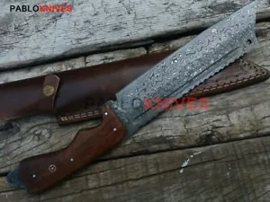 Custom Handmade Damascus Steel Full Tang Hunting Viking Style Knife Wood Handle - Picture 1 of 4