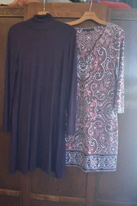 LOT OF 2 PATTERNED JERSEY DRESSES BY KAREN KANE, WHITE HOUSE BLACK MARKET ~ L/XL - Picture 1 of 15