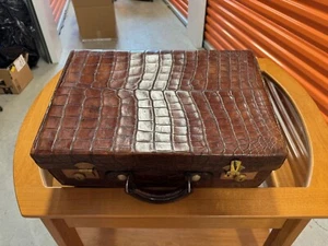 Brown 1930's-40's Antique ALLIGATOR Skin Travel Case Briefcase Luggage - Picture 1 of 20