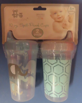 2 pk. Tazas a prueba de derrames Cribmates de 10 oz sin BPA edades 6+ meses elefante azul y gris Foto 1 de 2