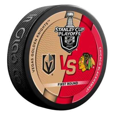 2020 Rd 2 Vegas Golden Knights vs Chicago Blackhawks Stanley Cup Playoffs Puck - Image 1 of 2