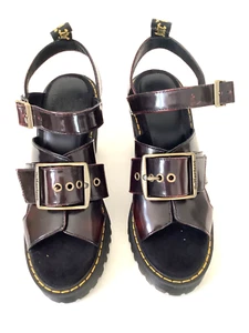 Dr.Martens Chunky Heel Brown Patent Leather Open Toe Buckle Sandals Size 7 - Picture 1 of 10