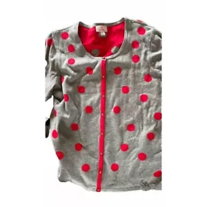QUACKER FACTORY Red Gray Dots Cardigan Duck Sweater Xl QVC - Picture 1 of 3