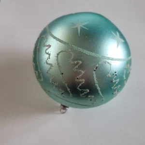 Christmas Ornament Green Ball Stars W Germany Large Vintage Glitter Holiday - Picture 1 of 11