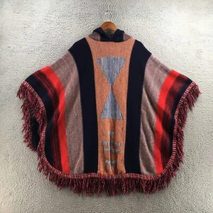 Panacea Knit Poncho Kimono Womens OS Multicolor Aztec Print Tasseled Hooded Boho - Picture 1 of 13