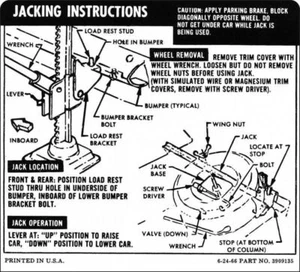 Calcomanía 67 68 Chevy Camaro Convertible Neumático de repuesto e instrucciones de elevación 1967 1968 - Imagen 1 de 1