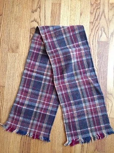 Bufanda vintage de lana a cuadros escoceses con flecos azul granate - Imagen 1 de 5