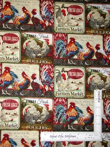 Rise & Shine Rooster Farm Hen Chicken Cotton Fabric David Textiles By The Yard - Picture 1 of 1