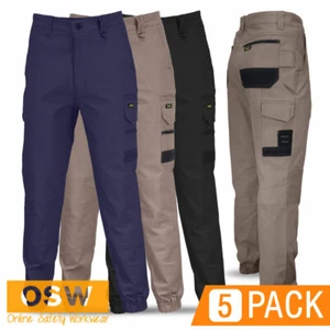 5 x Mens Navy Khaki Black TRADIES Slim Stretch Tradies CARGO Pants, Elastic Cuff - Foto 1 di 10
