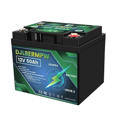 DJLBERMPW Lithium Battery 12V 50Ah Deep Cycle LiFePO4 Battery for Solar RV Marine