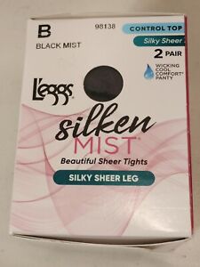 Leggs Silken Mist Control Top Pantyhose Black Mist Size B 98138 NEW