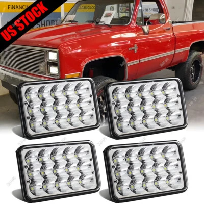 Juego de 4 faros LED rectangulares dobles de haz alto bajo para camioneta Chevy 1981-1987 Foto 1 de 4