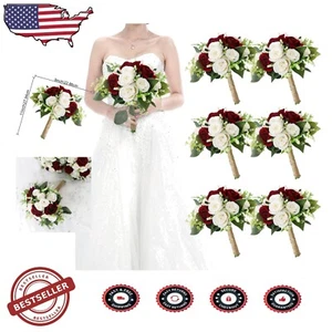 Burgundy & White 7-Inch Silk Flower Bouquets – Set of 6 Perfect for Centerpieces - Picture 1 of 8