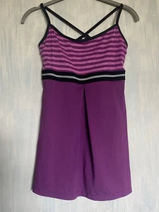 Lucy Power Athletic Tank Top Striped Built-In Bra Workout Fitness Purple S - Picture 1 of 5
