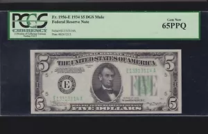 US 1934 $5 FRN Richmond DGS Mule FR 1956-E PCGS 65 PPQ GEM CU (114) - Picture 1 of 2