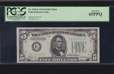 US 1934 $5 FRN Richmond DGS Mule FR 1956-E PCGS 65 PPQ GEM CU (114) - Image 1 of 2
