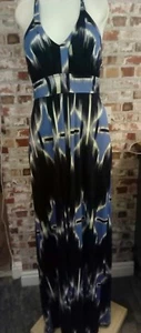 WOMENS BANANA REPUBLIC BLACK AND WHITE BLUE MAXI DRESS UK peitie M - Picture 1 of 7