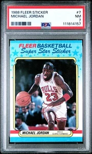 1988-89 Fleer Sticker #7 Michael Jordan PSA 7 NM Chicago Bulls HOF Icon - Picture 1 of 3