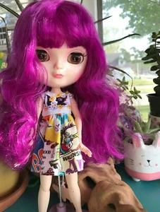 Blythe 1/6 BJD Doll Nude White Skin Glossy Face Deep Pink Hair & Bangs 19 Joints - Picture 1 of 10