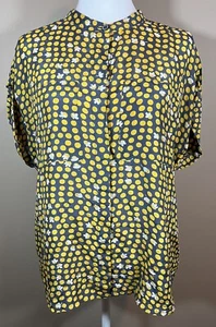 CAbi Women’s Silk Button Up Yellow/Black Clover Polka Dot Short Sleeve S Artsy - Picture 1 of 12